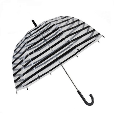 Black And White Striped Straight Transparent Dome Umbrella