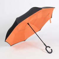 Bright colored double layer windproof c handle inverted custom umbrella for car