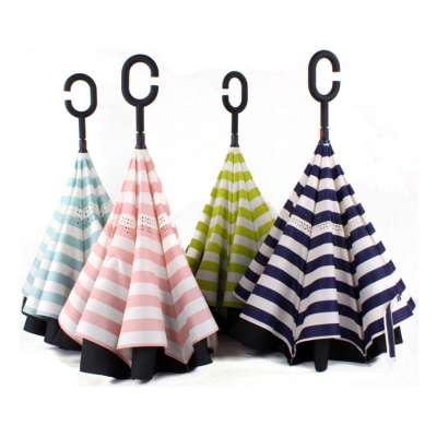 High quality fashion c handle stripe pattern inverted umbrella